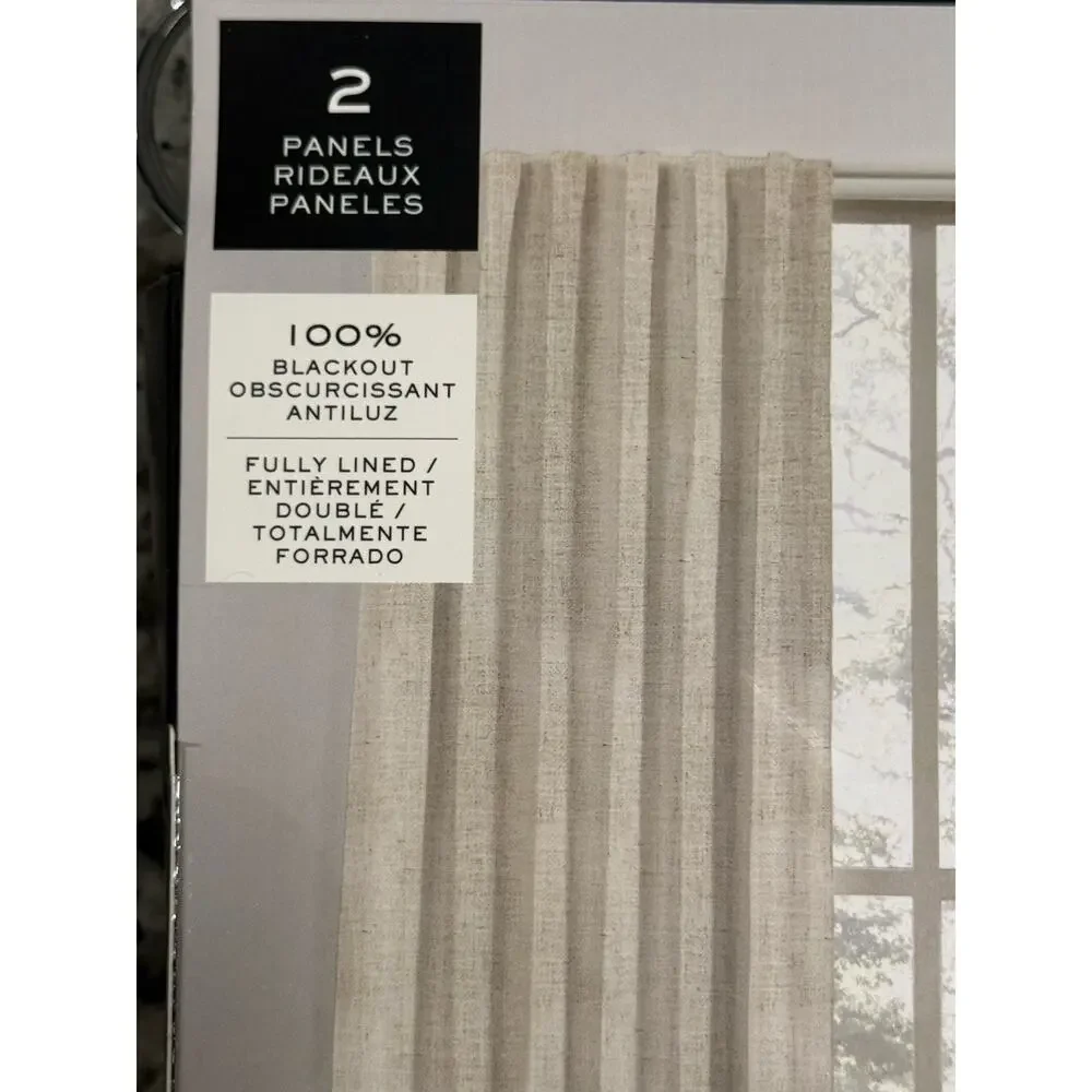 Ralph Lauren Curtains 2 Panels Blackout 52 x 84 Linen Blend Herringbone Natural